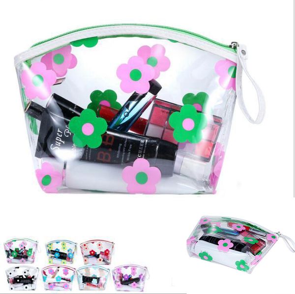 

women travel pvc cosmetic bags transparent flower zipper waterproof wash bags makeup organizer storage bag tc180813