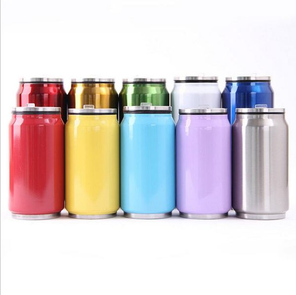 

double layer vacuum insulated cup cola cans stainless steel mug thermos 17 oz 12 oz coke jar with lid with straw