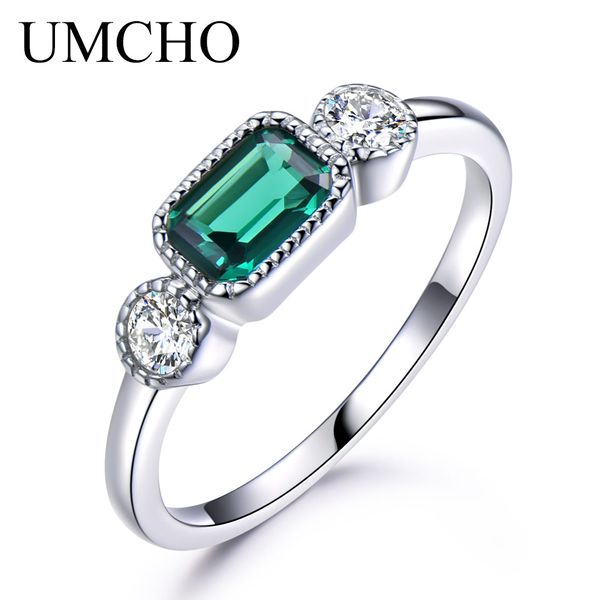 

umcho nano russian emerald real 925 sterling silver rings for women may birthstone vintage ring for women brand fine jewelry, Golden;silver