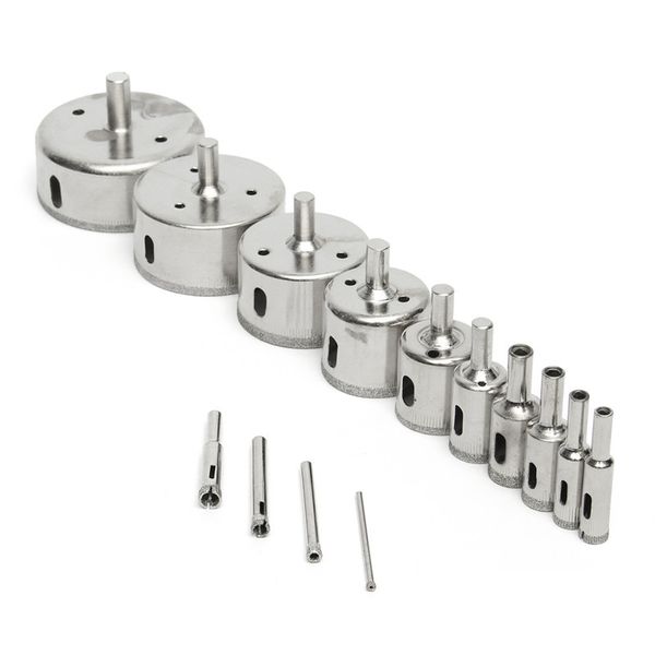 Freeshipping 14 Pz / lotto Diamond Hole Saw Set di punte per trapano con nucleo rivestito Piastrelle Marmo Vetro Ceramica Perforazione 3-70mm Cutter Set di utensili elettrici