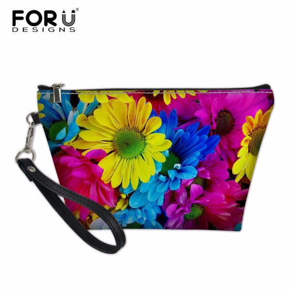 

forudesigns women makeup bag flower print portable make up pu leather cosmetic bag toiletry travel wpouch organizer