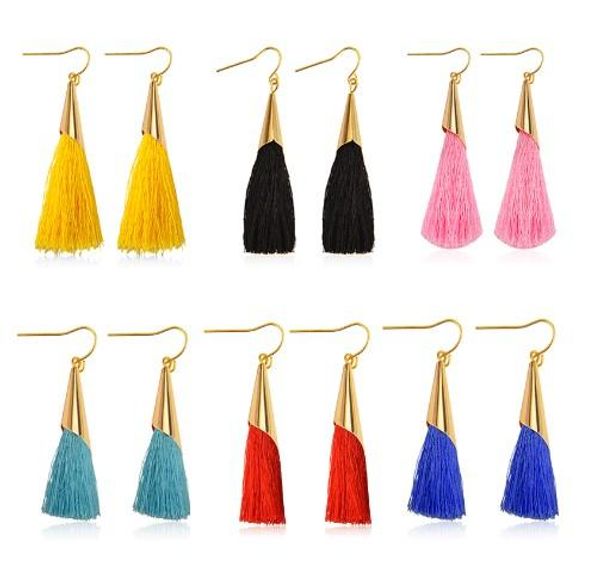 

elegant tassel earrings affordable gold dangle earrings cotton thread multi color fringe thread drop dangle earrings, Silver