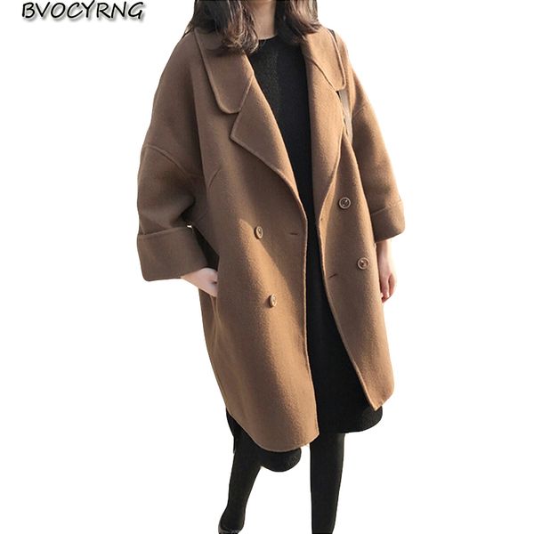 

autumn winter women double sided woolen jacket 2018 high-end clothing coat female fashion leisure long loose overcoat warm parka, Black