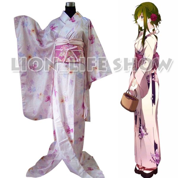 

japanese women long furisode kimono light pink floral simple cosplay costume, Red