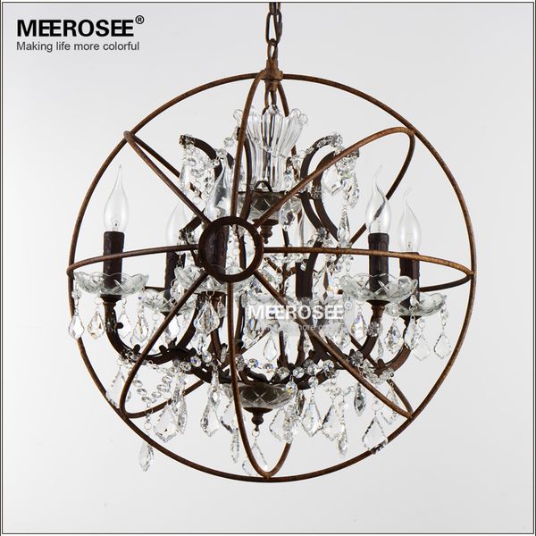 

american style crystal pendant light staircase retro rust color suspension lamp 6 lights crystal drop lustre for cafe l deco