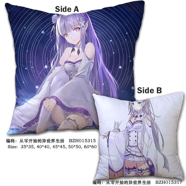 

re: life in a different world from zero anime decorative pillows soft two-sides printed cartoon pillow cushions 45x45cm