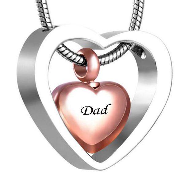 

fashion jewelry double heart rose gold cremation stainless steel necklace pendant funnel keepsake memorial for ashes, Silver