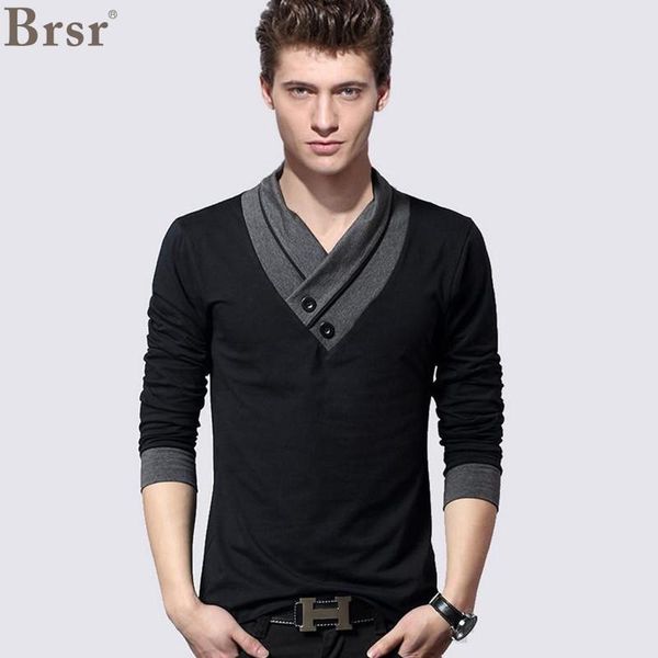 

active plus size mens autumn casual t -shirt fashion slim long sleeve v neck t shirt button decorating tees v -neck, White;black