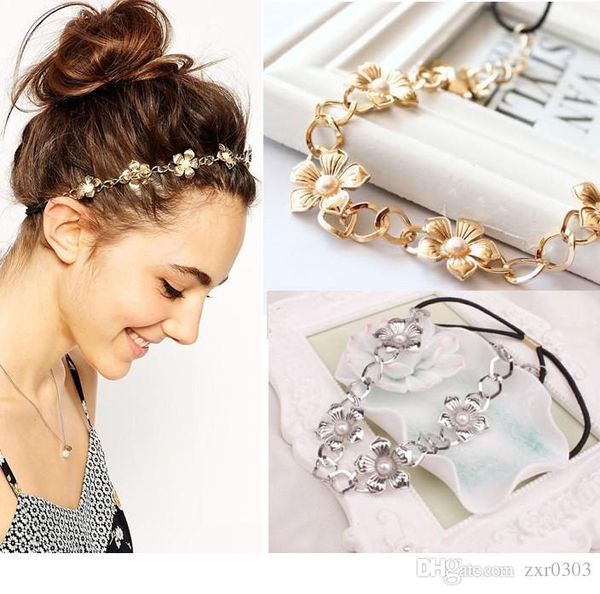 

Fashion Women Metal Head Chain Flower hair headband Elastic Hair Band Trendy Headband for women Hair Accessories