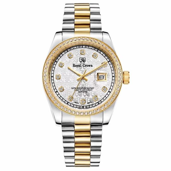 

claw-setting men's watch women's watch fine sapphire all stainless steel bracelet luxury lovers' clock gift royal crown box, Slivery;brown