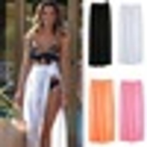 

new summer women chiffon sheer bikini cover up side slit skirt swimwear beach maxi wrap skirt sarong, Black