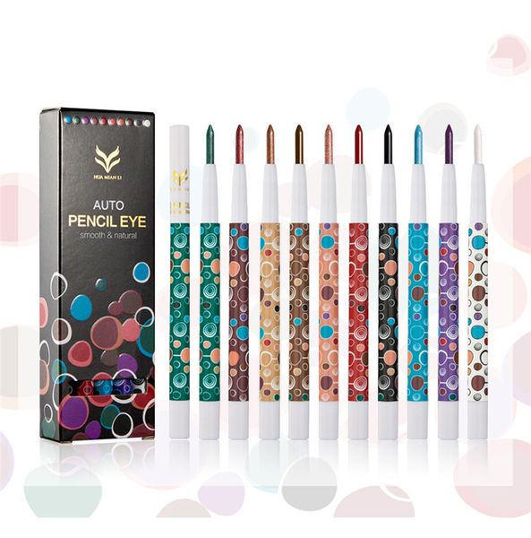 New China Brand HUAMIANLI Makeup Glittery Eye Shadow Pencil 10colors Shimmer Eyeshadow Stick Pen 10pcs / set Versatile rotante impermeabile DHL