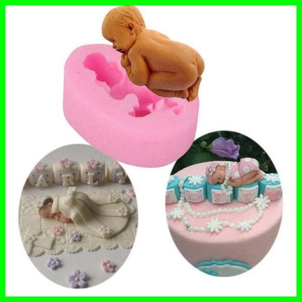 

3d sleeping baby baking mould pink silicone cake decoration non-stick kitchen bakeware diy chocolate candy making mold