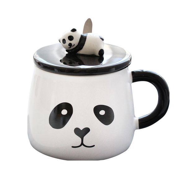 

ceramic personality milk mug cute panda cup with lid spoon office coffee mugs tumbler creative breakfast kids cartoon cups