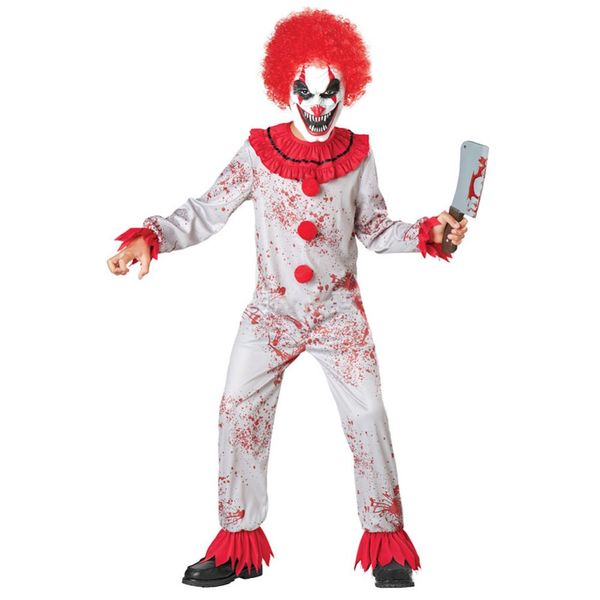 

halloween kids horror clown blood costume stage performance joker costume zombie suit child carnival cosplay party fancy dress, Black;red
