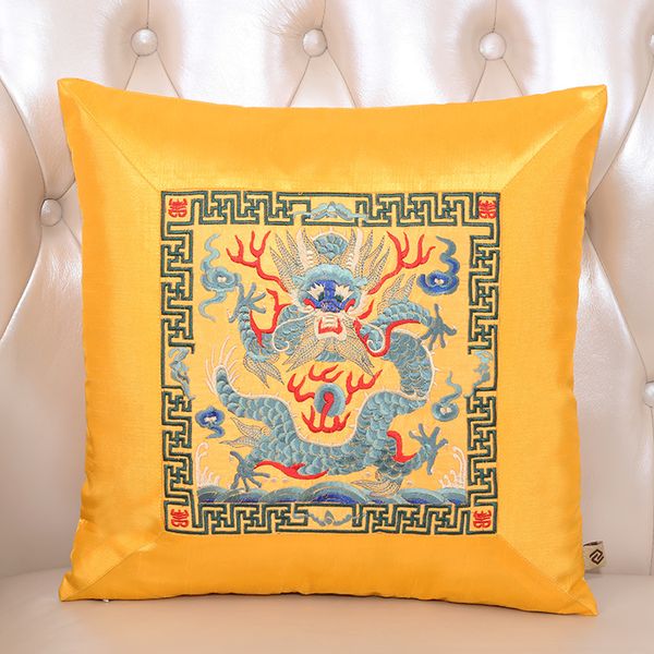 Almofada lombar de cetim com bordado chinês, capa de almofada decorativa vintage de natal para sofá e cadeira 45x329a