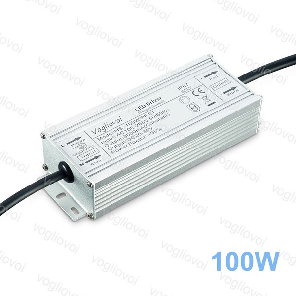 

led driver 100w full power 3000ma waterproof for floodlights high bay lamp ac110v ac220v aluminum silicone led transformer adapter dhl