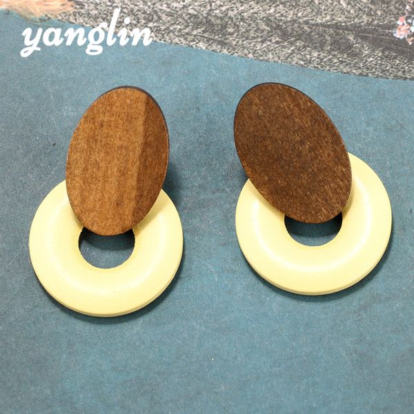 

2018 ethnic bohemia geometric oval round circle earrings natural wooden double sides drop dangle earrings for women boho jewelry, Silver