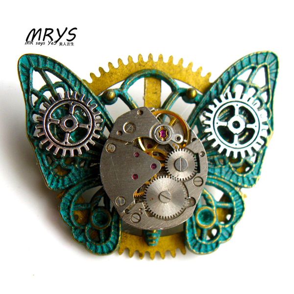 

steampunk gothic punk butterfly watch movements parts gears brooch pins badge men women girls boys jewelry christmas party new, Gray