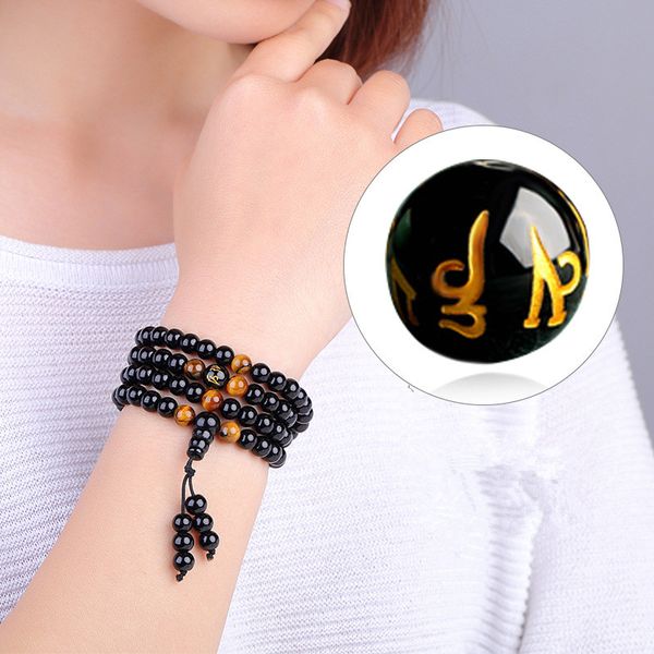 

2018 new black buddha beads bangles & bracelets six words lover's lucky charm bracelet om mani padme hum prayer beads