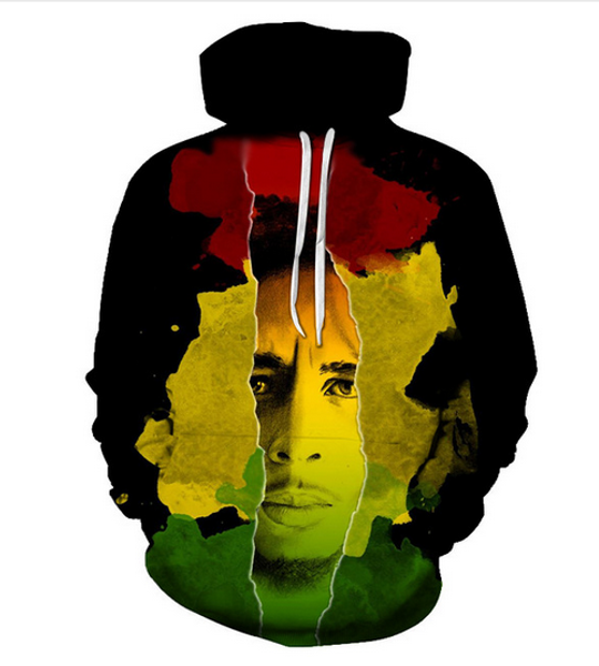 

wholesale--fashion 3d print bob marley funny hoodies men streetwear casual harajuku sweatshirts hip hop hooded pullover gdg08, Black