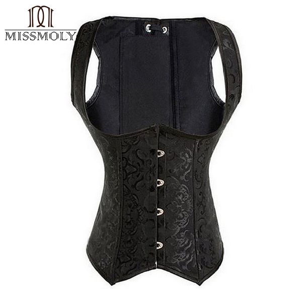 

miss moly steampunk corsets and bustiers sprial steel boned gothic brocade underbust lace up corset black corselet plus size, Black;white