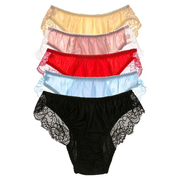 

5packs women's 100% silk lace knickers lolita panties underpants briefs  l xl xxl, Black;pink