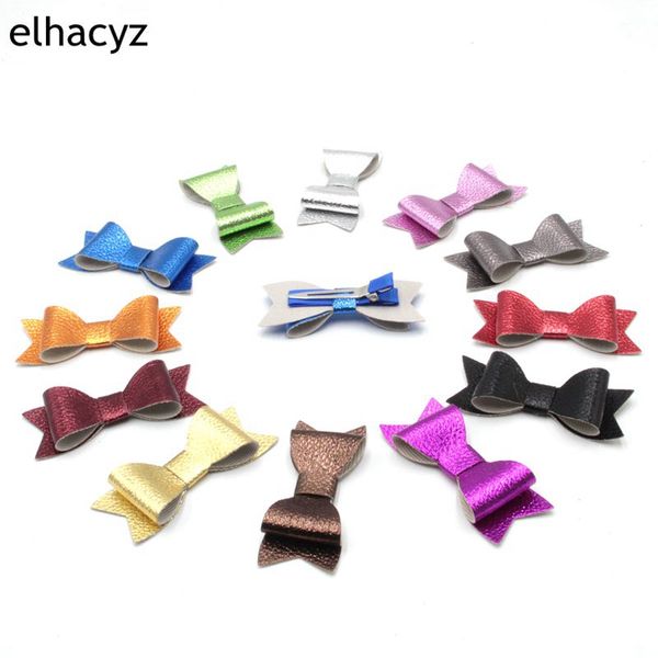 

20pcs retai 55 colors chic european 3 &quot ;glitter leather hair bow with clips children hairpins bowknot hair accessory headwear, Golden;silver