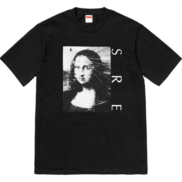 

18SS люкс европейского Mona Lisa Tee ретро High Street Комфортная Сыпучие хлопка вокруг шеи му