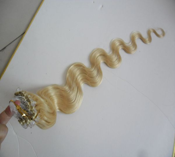 613 Bleach Blonde Micro Loop Rings Hair Extensions Body Wave Micro