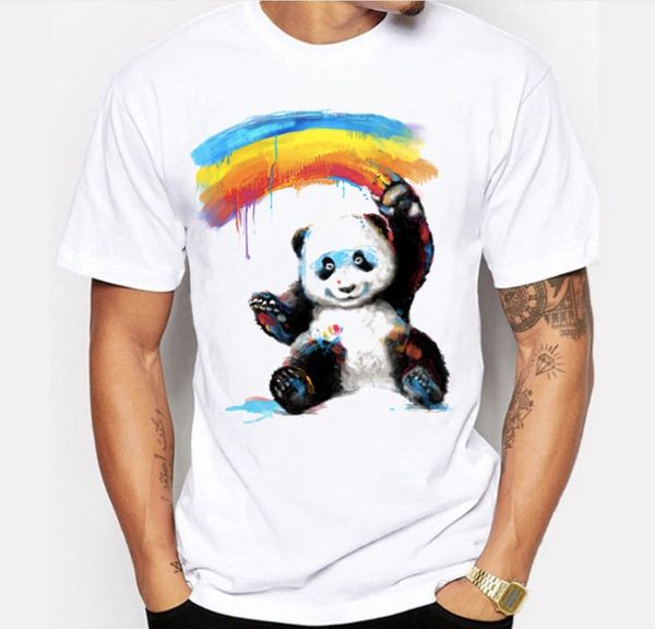 

men outerwear lgbt painting sport rainbow boy panda summer t-shirt, White;red