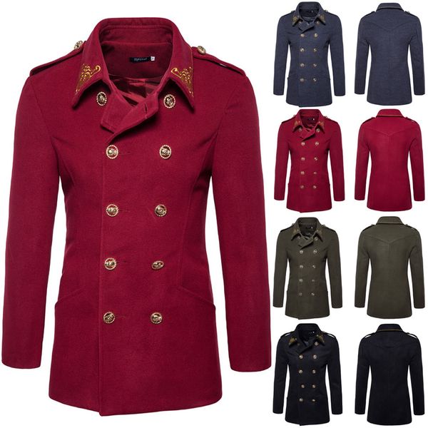 

mens trench coat winter casual brode double-breasted suit outwear coat windproof slim men plus size trench long, Tan;black
