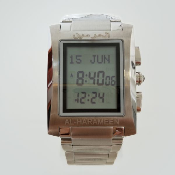 

muslim watch with qibla compass and hijri 6287 islam watch with prayer alarm azan word prayer times, Slivery;brown