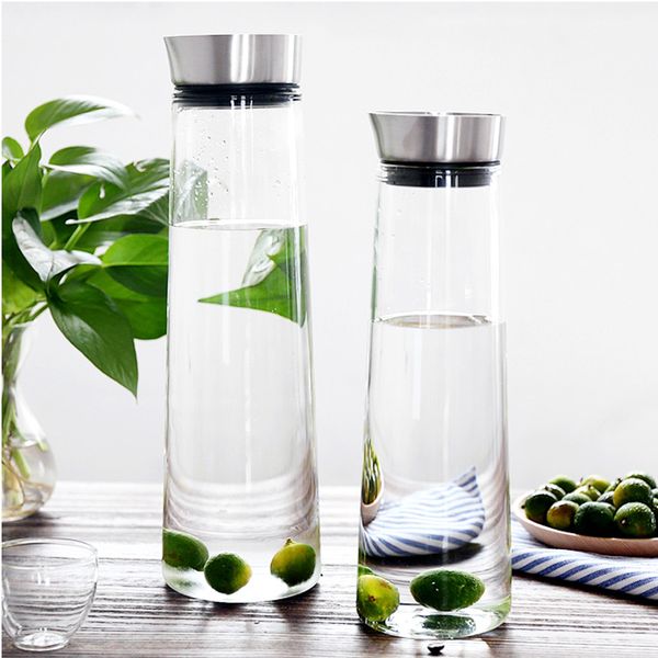 Acheter 1l 15l Haute Qualité Chaud Froid Bouteille Deau Verre Jus Bouteille En Acier Inoxydable Couvercle Verre Accessoires De Cuisine Grande