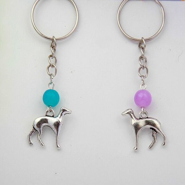 

20pcs новый горячий цинковый сплав ancient silver борзая собака животное multicolor стеклянные бусины шарм брелоков брелки женщины ювелирные, Slivery;golden