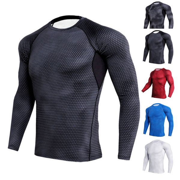 

2018 new quick dry running shirt men t-shirt long sleeve compression shirts gym t shirt fitness sport soccer rashgard, Black;blue