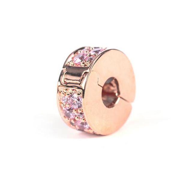 

Mosaic Shining Elegance 925 Sterling Silver Charms Rose Gold Spacer Clip Bead Fits Pandora Bracelets DIY Jewelry Making