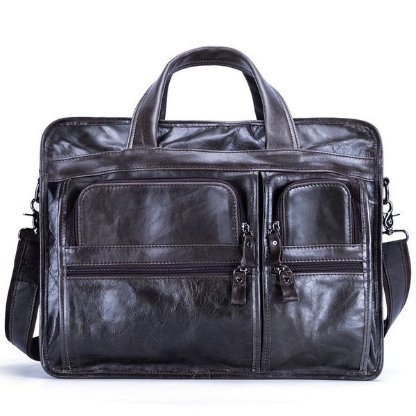 

european natural genuine leather men handbag vintage oil wax cow leather briefcase 3 layers men bags