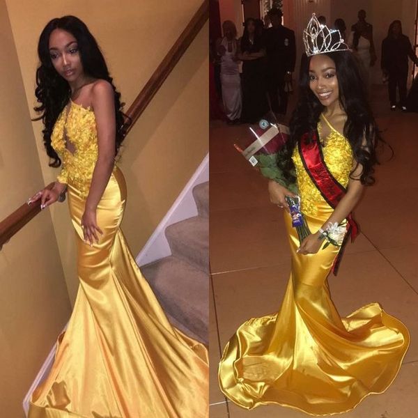 

2021 plus size mermaid yellow prom dresses formal evening gowns dresses black girl prom dress