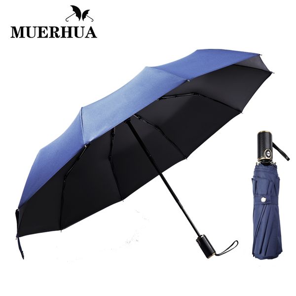 

classic english style leather handle umbrella men automatic 10k strong windproof 3 folding umbrella rain business male parasol