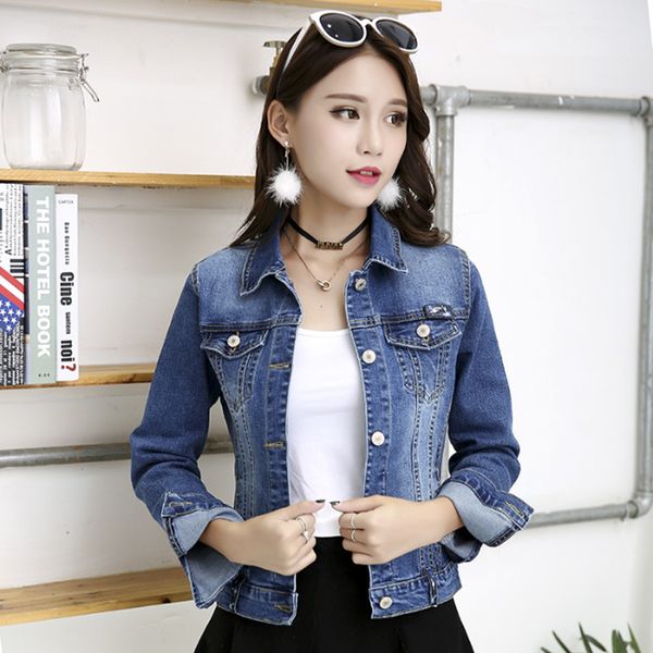 

blue jean jackets women slim washed long sleeve denim jacket autumn bf wind single-breasted bomber jacket coat women clothes, Black;brown