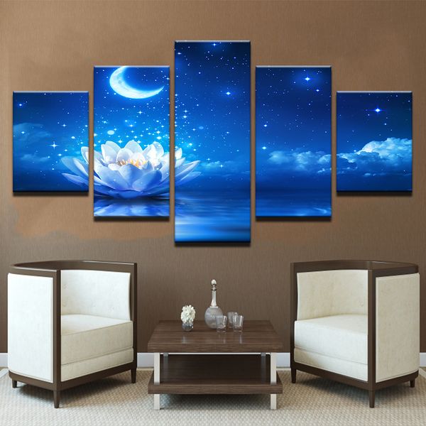 Acquista 5 Pezzi Bianco Fiore Di Loto Luna Pittura Su Tela Senza ... Acquista 5 Pezzi Bianco Fiore Di Loto Luna Pittura Su Tela Senza ...