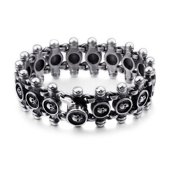 

classic skeleton pattern stainless steel bracelet ancient silver punk men's thick heavy hip hop rock bangle jewelry, Black
