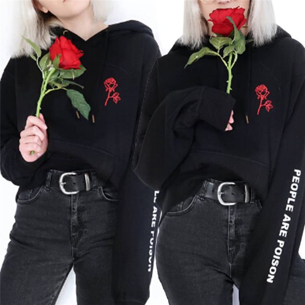 

Новая мода женщин черный балахон люди яд Роза с длинным рукавом печати толстовка