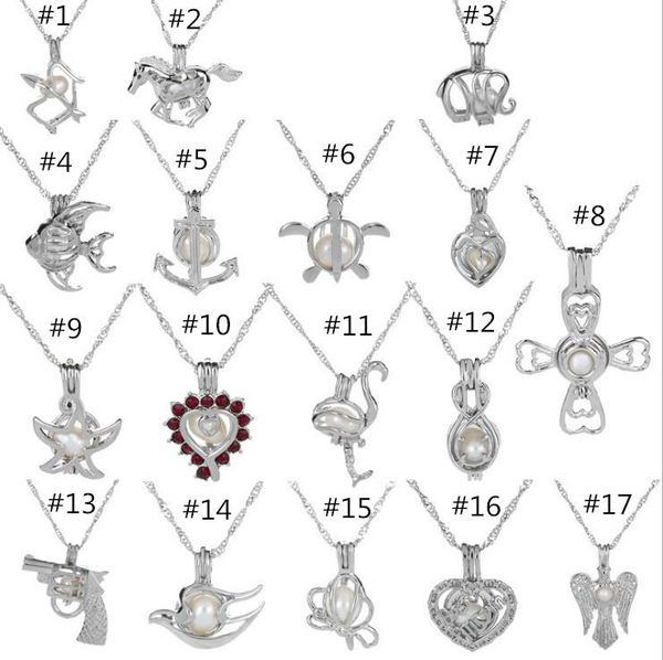 

love wish pearl cages locket necklace hollow out oyster pearl pendant necklace freshwater pearl shark mermaid sea horse diy jewelry kka1270, Silver