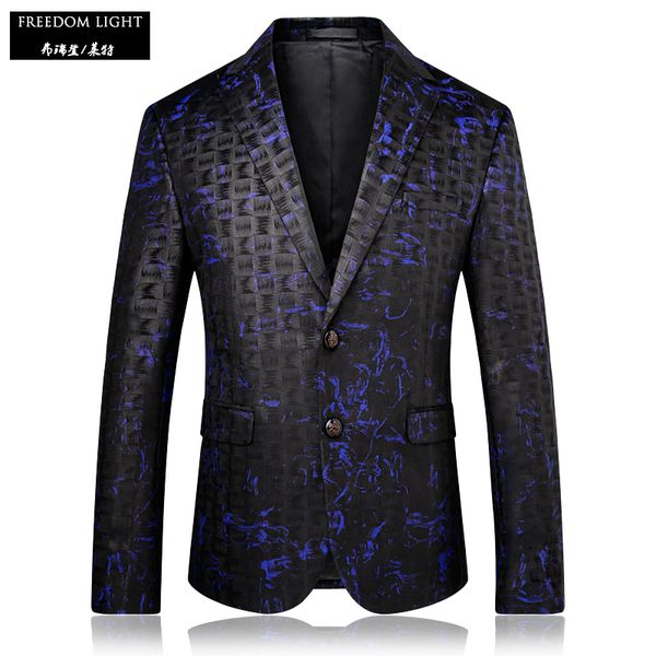 

om light men's casual blazer slim fit black blazers fashion blue floral print blazer men asian size m-4xl, White;black