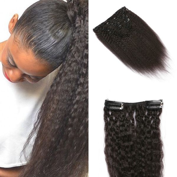 human hair yaki clip in extensions for black women