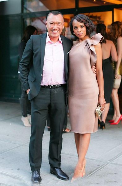 

New Kerry Washington Celebrity Dress Evening Party Gowns One Shoulder Bow Satin Knee Length Sheath Dusty Blush Club Cocktail Dresses