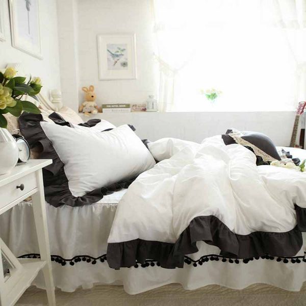 Black Lace Princess Quilt Cover Queen King Size White Bedding Sets