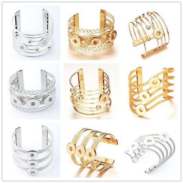 

new 18mm snap jewelry hollow out 3 buttons snap bracelet silver gold color statement bracelet bangles, Golden;silver